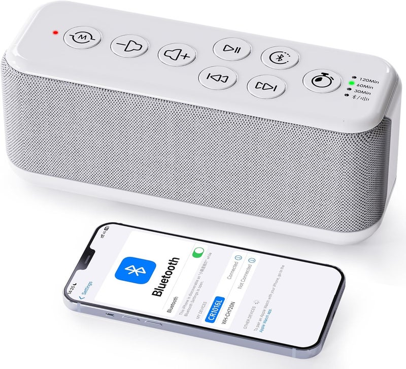 OnLyee White Noise Sound Machine with Bluetooth Speaker, 15 Soothing Sounds, Office Privacy & Noise Canceling, 3000mAh Rechargeable Battery, Auto-Off Timer & 8-Level Volume– Ideal for Baby - Image 1